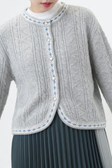 Grey texture cardigan w/ round hem