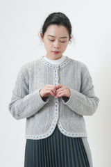 Grey texture cardigan w/ round hem