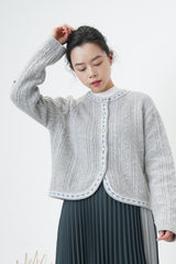 Grey texture cardigan w/ round hem