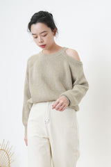 Mocha sweater in cut out shoulder