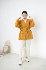 Orange knit jacket w/ waist strap