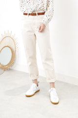 Ivory pencil cut trousers w/ fleece