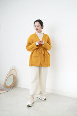 Orange knit jacket w/ waist strap
