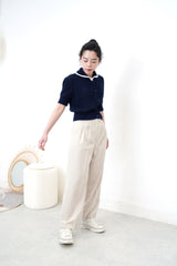 Navy fluffy top w/ contrast collar