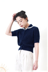Navy fluffy top w/ contrast collar