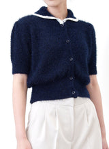 Navy fluffy top w/ contrast collar