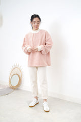 Red stripes pullover in funnel neck