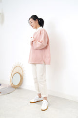 Red stripes pullover in funnel neck