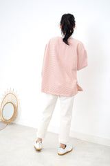 Red stripes pullover in funnel neck