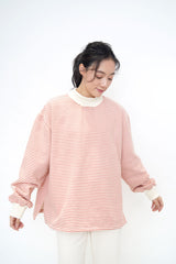 Red stripes pullover in funnel neck