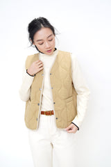 Cream funnel neck top in contrast trimmed