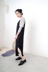 Black satin cami dress in side vents