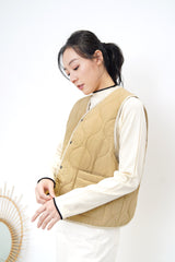 Cream funnel neck top in contrast trimmed