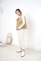 Ivory pencil cut trousers w/ fleece