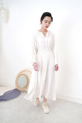 Cream satin dress in elastic waist