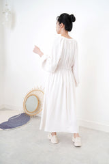 Cream satin dress in elastic waist