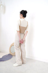 Nude straight cut trousers in thin waist