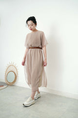 Beige one piece w/ chiffon layering