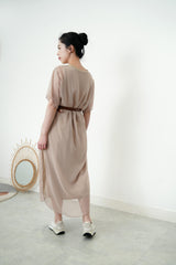 Beige one piece w/ chiffon layering