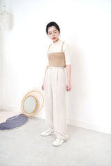 Nude straight cut trousers in thin waist