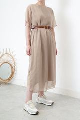 Beige one piece w/ chiffon layering