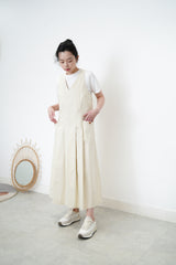 V neck pleats dress w/ pockets