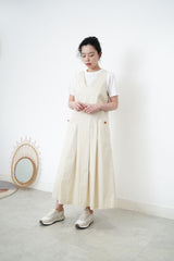 V neck pleats dress w/ pockets