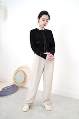 Nude straight cut trousers in thin waist