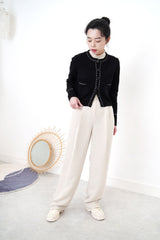 Nude straight cut trousers in thin waist