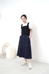 Black square neck vest in strings details back