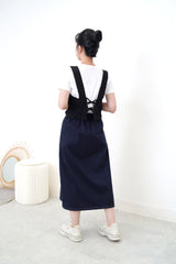 Black square neck vest in strings details back