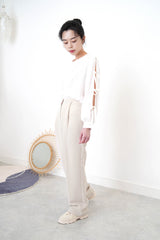 White Shirt in ribbon detail sleeves