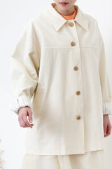 Cream trench coat w/ contrast sleeves