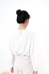 White Shirt in ribbon detail sleeves