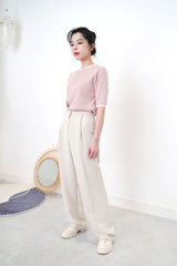 Nude straight cut trousers in thin waist