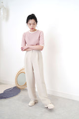 Nude straight cut trousers in thin waist