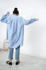 Blue stripe shirt dress