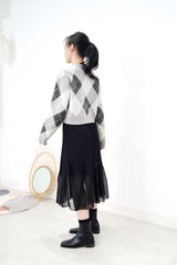 Grey crop cut sweater in diamond print