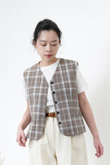 Beige premium checked vest