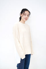 Cream knit top w/ pleats detail back