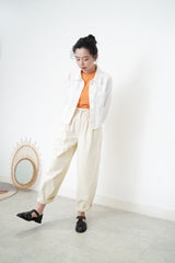 Ivory double layer pants in detail pleats