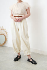 Ivory double layer pants in detail pleats
