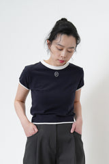 Navy crop top w/ embroidery