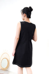 Black A cut midi dress outline stitching