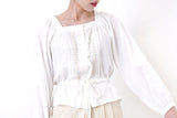 White tie waist blouse in square collar