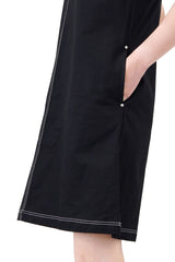 Black A cut midi dress outline stitching