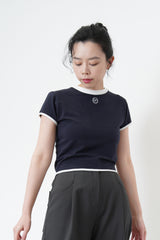 Navy crop top w/ embroidery