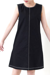 Black A cut midi dress outline stitching