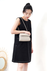 Black A cut midi dress outline stitching