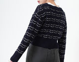 Navy soft cardigan w/ wavy outline stripes